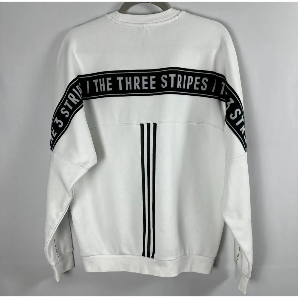 Adidas Three Stripes Crewneck Sweatshirt White Logo Fleece Pullover M Athleisure - Picture 2 of 12